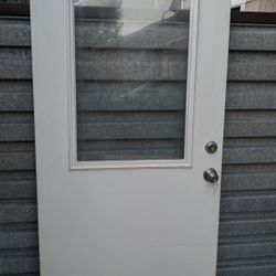 36" Utility Door W Double Pane Glass Window White Garage Front Entry 3'0" 