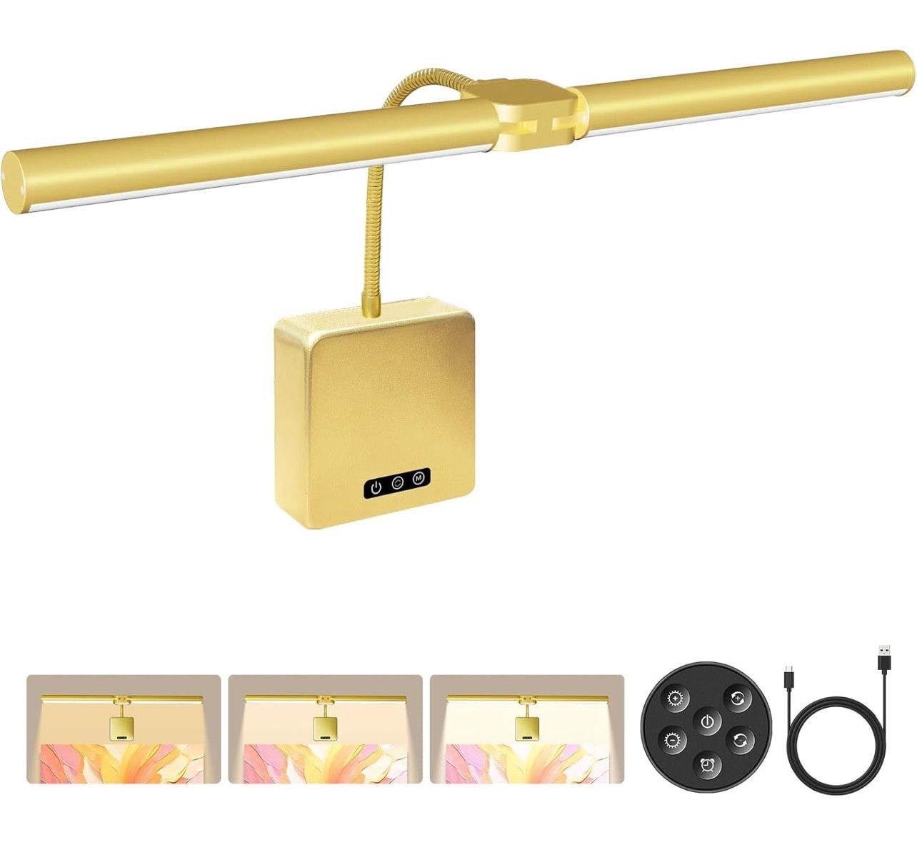 Picture Lights for Wall, 18in Metal Picture Light Art Lighting for Paintings Wireless Dimmable Lights for Pictures on Wall, with Remote and Timer for 