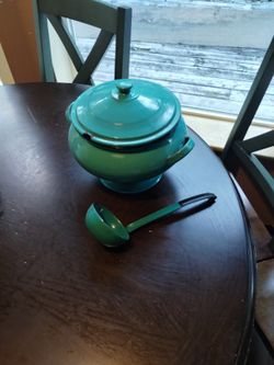 Antique Porcelain Pot With Lid And Ladle 