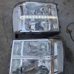 07-14 GMC Sierra Headlights 1500 & HD Models Chrome Housing Clear Corners// Luces Cromadas