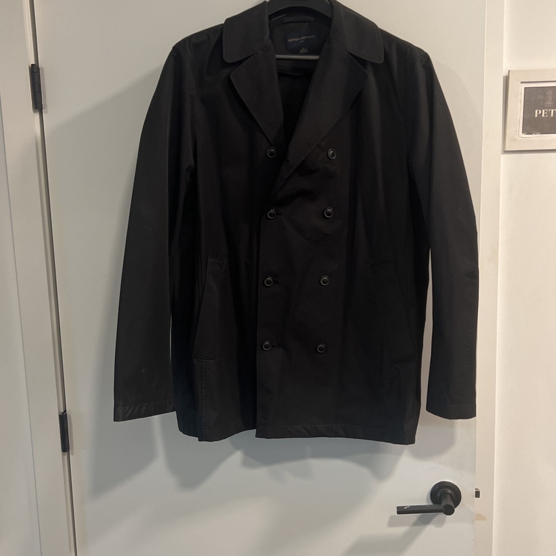 Mens Black XL Double Breasted Banana Republic Rain Coat 