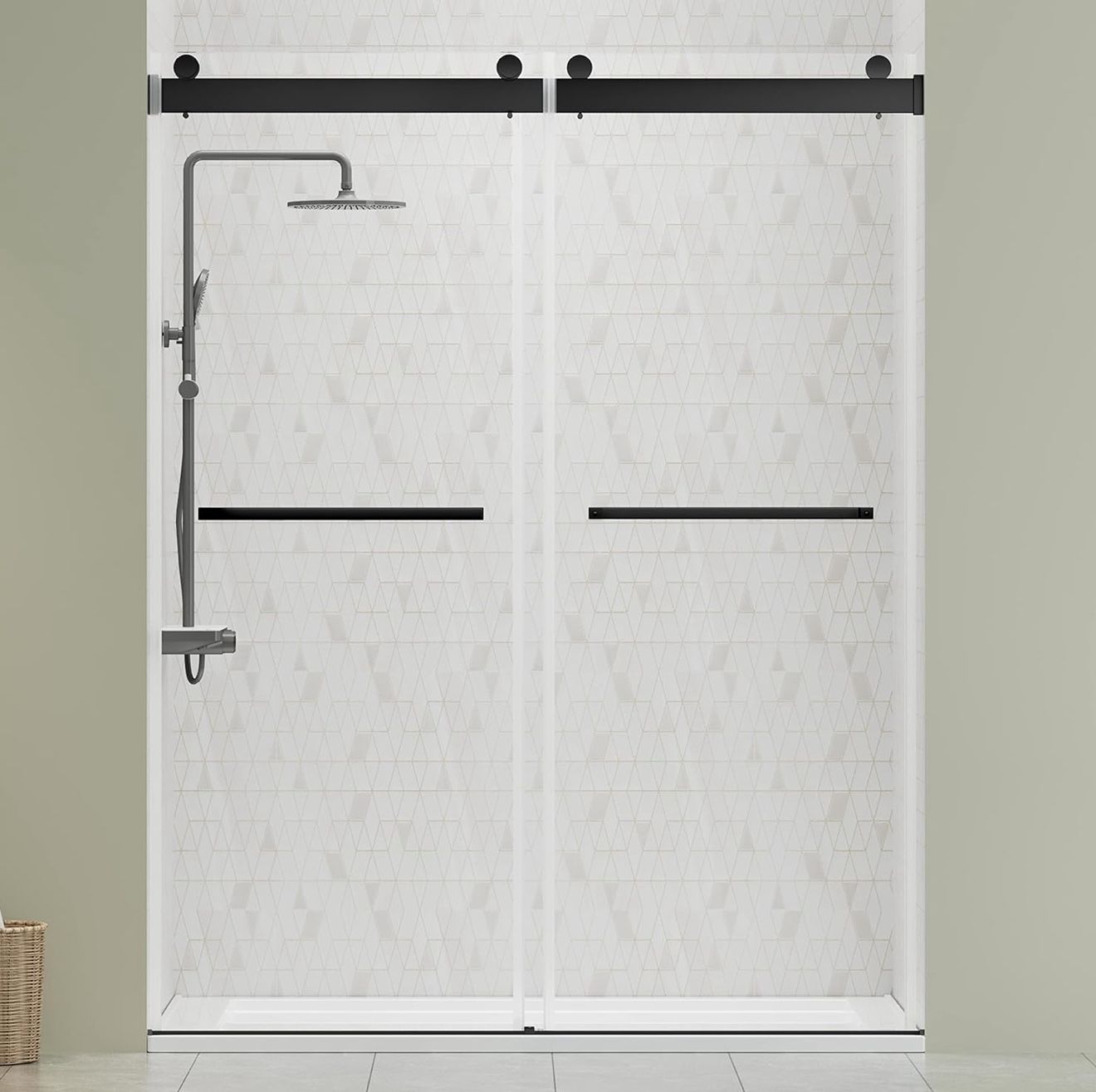 Delavin Shower Door - Matte Black - Frameless Dual Slide