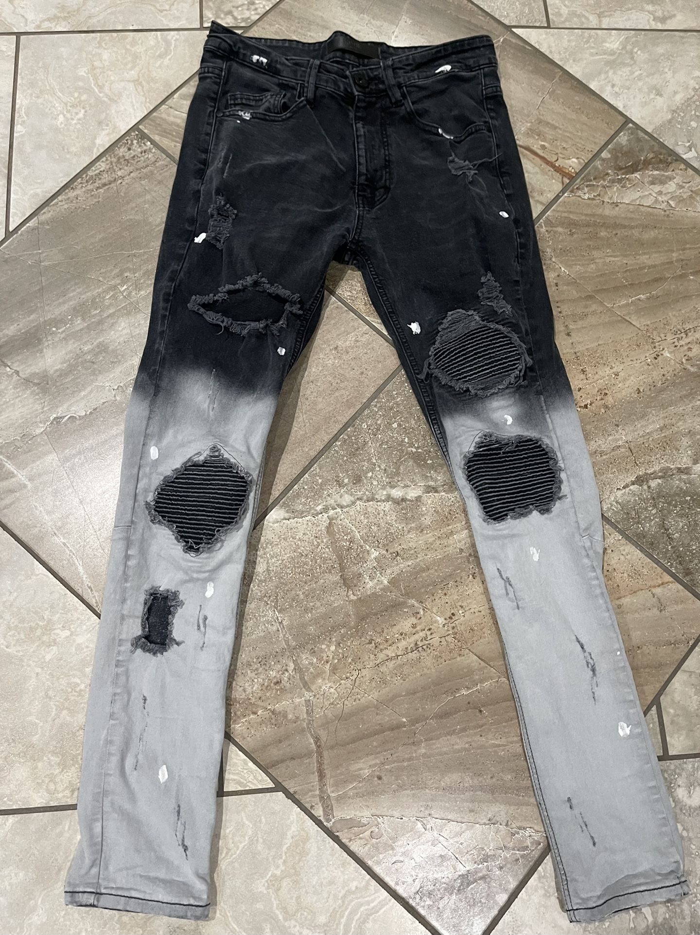 KDNK Black And Grey Wash Ripped Jeans