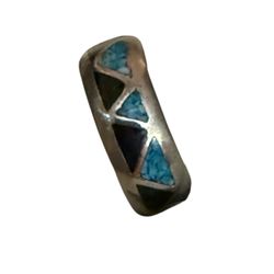 Simulated Turquoise And Onyx Band Ring Size 5