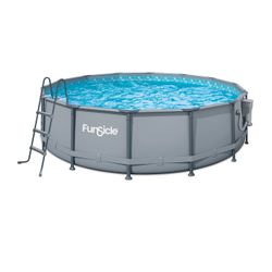 Funsicle 14'x42" Oasis Designer Round Frame Above Ground Outdoor Swimming Pool Set with Pump, ladder