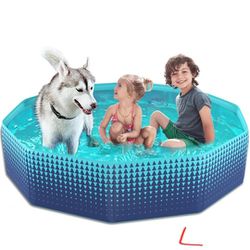 New Foldable Dog Kiddie Pool - Hard Plastic Kids Paddling Pool Toddler Baby Swimming Pool for Backyard Collapsible Whelping Box Pet Doggie Cats Wading