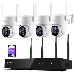 Wireless Security Camera System, 4pc 2K PTZ Outdoor Security Camera, 360° View, AI Detection, Color Night Vision, 16CH Pro NVR, WIFI6 2.4G & 5G, 1TB H