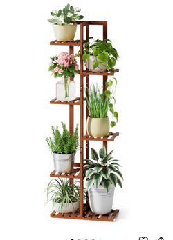 ROSSNY 48 Inch Tall Bamboo Plant Stand for Indoor, 6 Tier 7 Potted, Brown