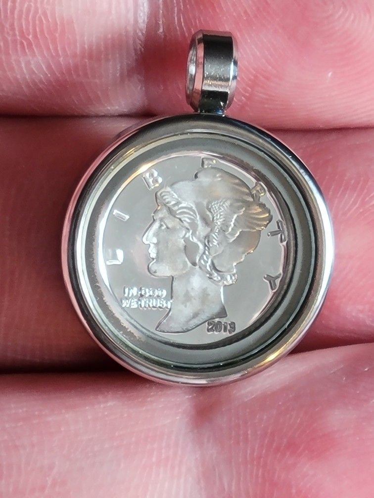 .999 Fine Silver Pendant Murcury Dime 1g Gram