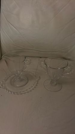 Clear Glass Cream and Sugar Set with Plate