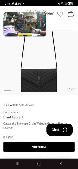 Yves Saint Laurent YSL Cassandre Envelope Chain Wallet Handbag Purse in Grain de Poudre Leather