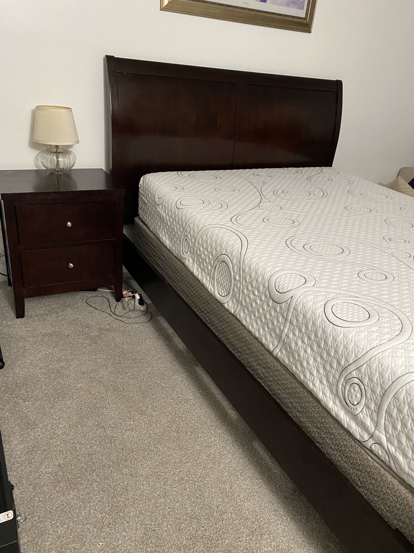 Queen Bed Frame, Mattress Box Spring  And Night Stand