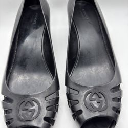 GUCCI GG Logo Wedge Sole Rubber Ope Toe Sandals Mules Pumps Shoes Women 