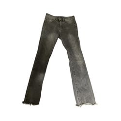 Men’s Gray Distressed Jeans – Frayed Hem, Slim Fit, Urban Style – Size 30x29