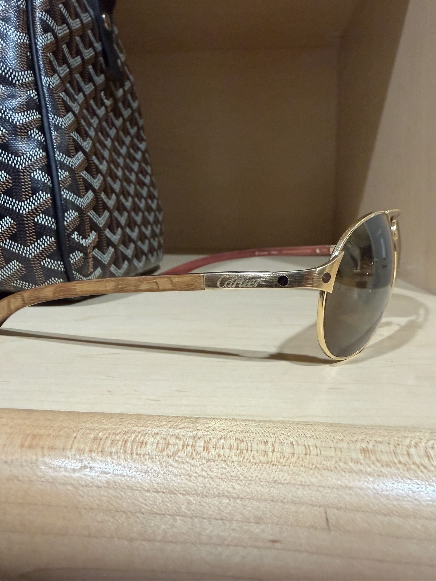 Cartier Santos-Dumont Edition Wood Grain Sunglasses Shades 100% Authentic