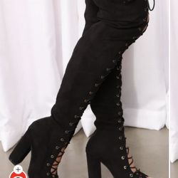 Fashion nova open toe thigh high boots