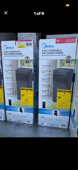 Midea 6,000 BTU Portable Air Conditioner with Wi-Fi, 2-Speed, 250 Sq Ft Coverage, Gray