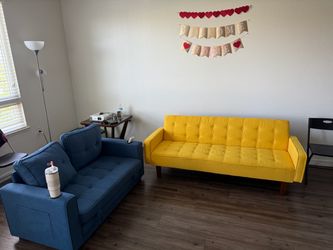 Blue love seat sofa - pull out bed
