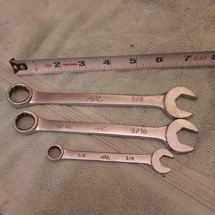 Mac Tools 3 Piece Combination SAE Wrenches. Made In USA