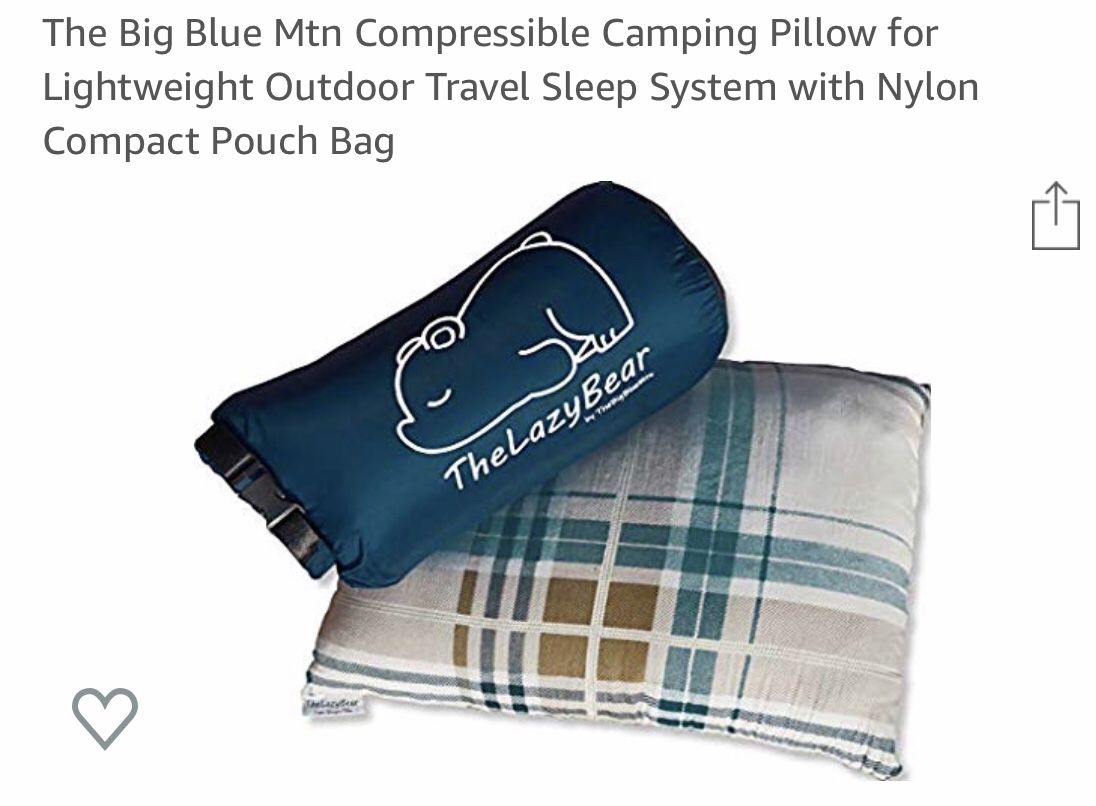 The Big Blue Mtn Compressible Camping Pillow for Lightweight Outdoor Travel Sleep System with Nylon Compact Pouch Bag