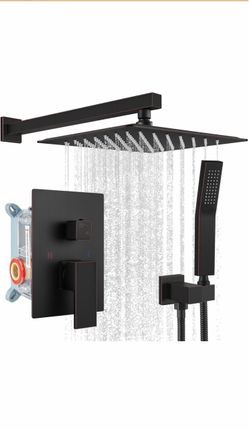 gotonovo Shower Faucet Set with Handheld Spray Oil Rubbed Bronze, 12" Head SUS304 Rainfall Shower Head and Handle Set System Fixture, Pressure Balance