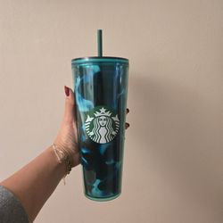 Starbucks Summer 2020 Teal Turquoise Green Blue Cold Cup Tumbler 24 Fl Oz