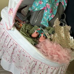 Bassinet W/ Newborn - 6 month Clothes 