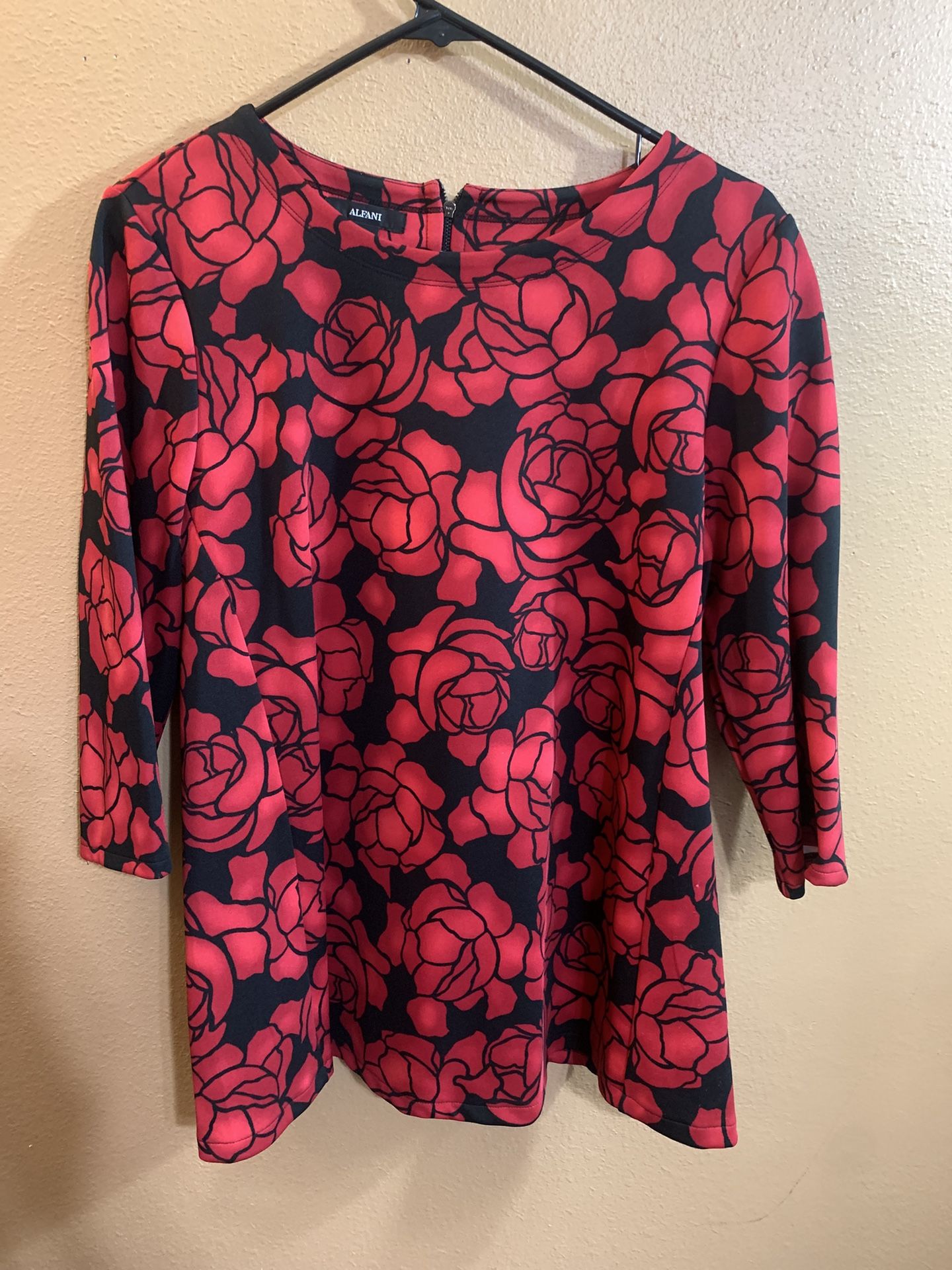 Alfani Tattoo Red Rose Print Boatneck Blouse- M