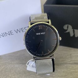 Nine West Asher Men Unisex Watch Stainless Mesh Band Black Face Silver Band New