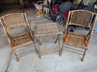 Vintage Burnt Bamboo Chair and Table Set