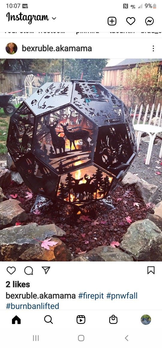 Fire Globe Pit Rustic Metal Art Home Decor Decorations Christmas Presents Yard Art