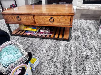 Oak coffee table with Drawers and storage shelf