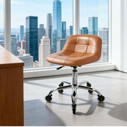 Rolling Stool Chair with Wheels, Height Adjustable Stool with Back Support, Office Drafting Chair with PU Leather Cushion for Home Office Kitchen Vani