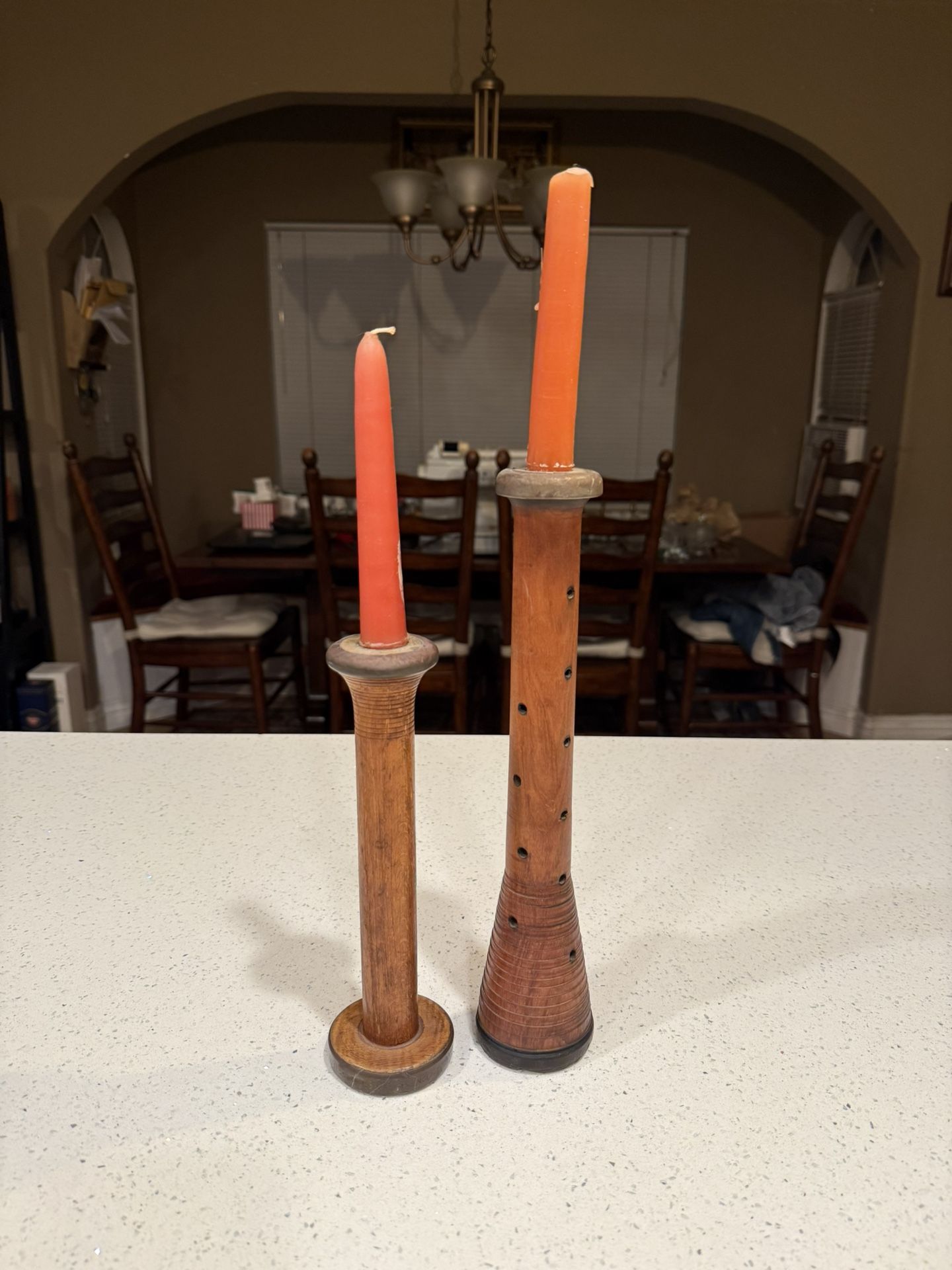 Primitive Folk Art Wooden Candlesticks – Hand Turned, Rustic Décor