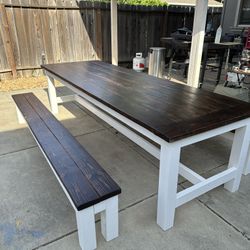 Rustic Farmhouse Table. Perfect For Outdoor Get-Togethers Or A Large Dining Table In The House.