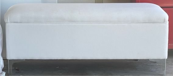 White Fabric Storage Bench with Chrome Legs