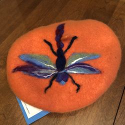 Women’s Orange Beret with Dragonfly Design