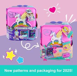 Polly Pocket Resort Roll Away Playset 30 Pc 5 Play Areas, Unicorn Suitcase – NEW