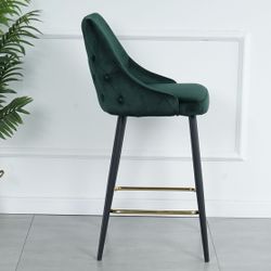 luxury modern green velvet upholstered high bar chair with gold legs, set of 2