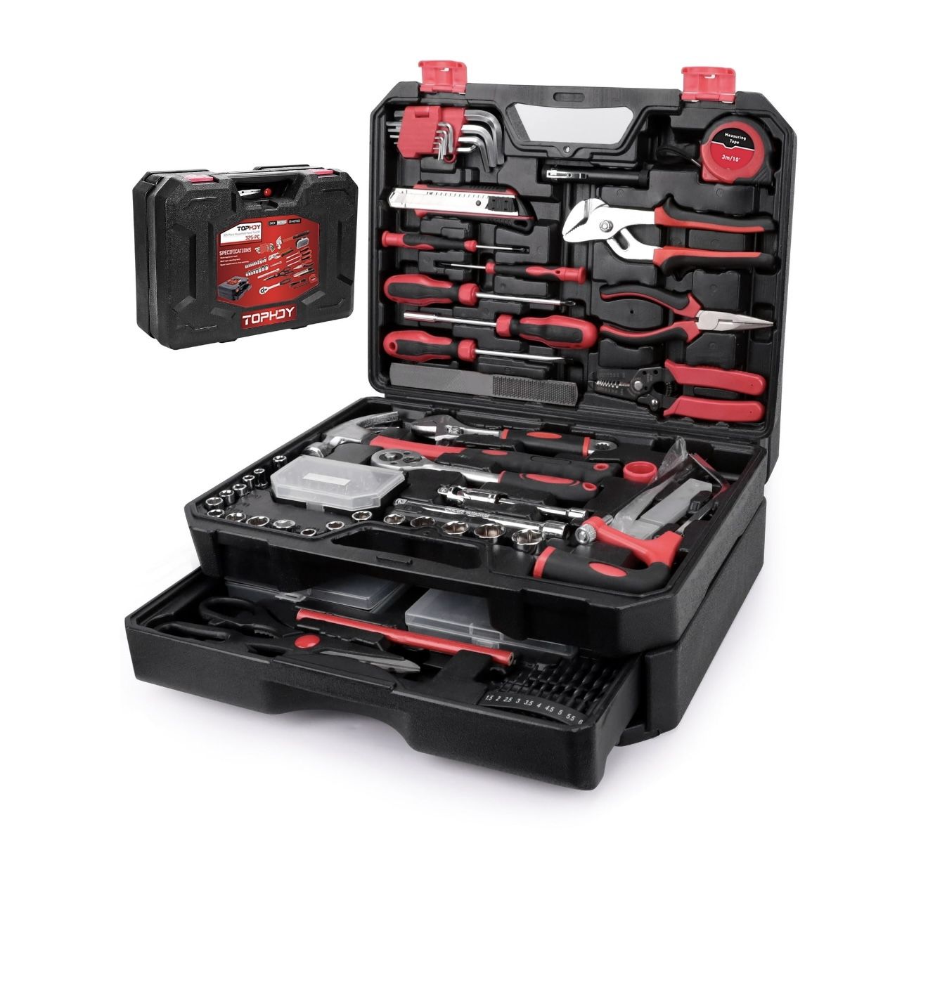 TOPHDY 325 Piece Home Tool Kit Home Repair Tool Set, Toolbox Storage Case with Drawer General Home/Auto Repair Tool kit