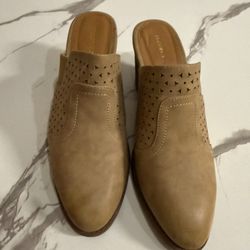 Maurices Tan Perforated Block Heel Mules SIZE 9