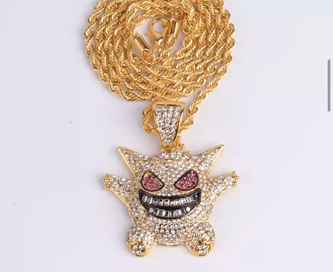 Iced Out Gengar Pendant Gold /w Rope Chain