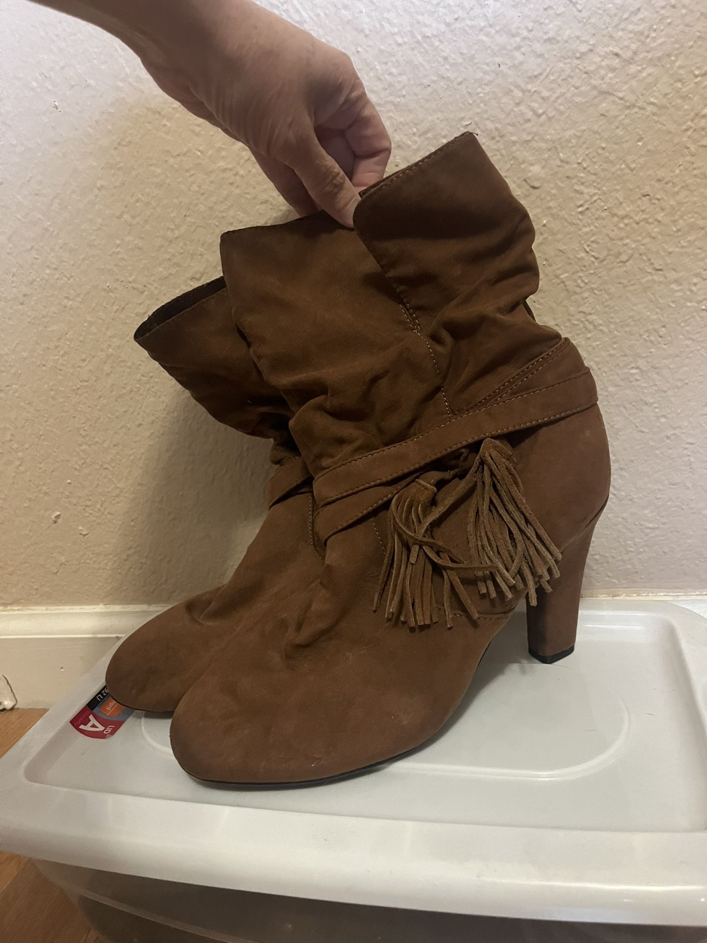 Brown Suede Heel Boots Size 7