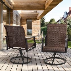 2415g $130  Swivel Patio Chairs Set of 2, High Back Brown Wicker Dining Sets Heavy Duty Outdoor Dining Chairs, Extra-Large Water-Fall Seat, Rattan Por