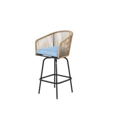 Set of 4 Rope Bar Stools with Blue Cushions