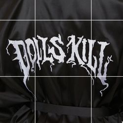 Dolls Kill Logo Embroidered Satin Robe Black White One Size Knee Length (I) NIP