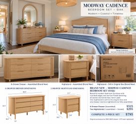 BRAND NEW Cadence Oak dresser and two nightstands