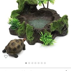 Junniu Reptile Platform Tank Decor Artificial Tree Trunk Resin Water Dish Food Bowl Accessories for Turtle Bearded Dragon Chameleon Lizard Gecko Torto