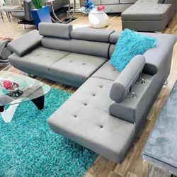 Brand New Grey Leather Sectional- Finance Available(black And White Available)