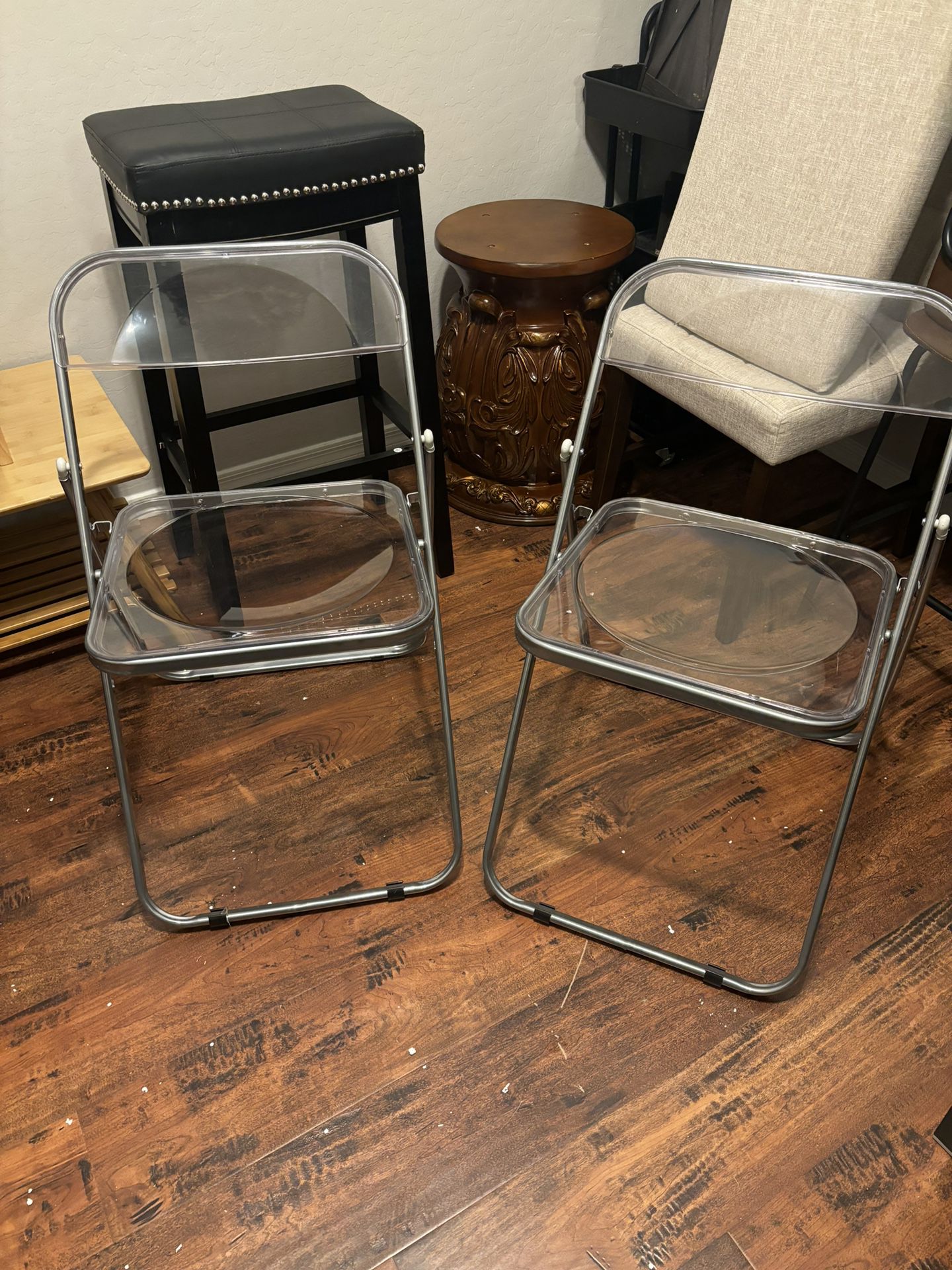 Two Clear Folding Chairs, New